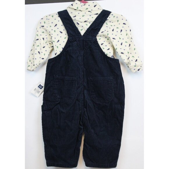 GAP Baby 2 Pc Turtleneck Shirt Navy Blue Overalls Corduroy Winter 6-12 M NWT - Picture 3 of 7